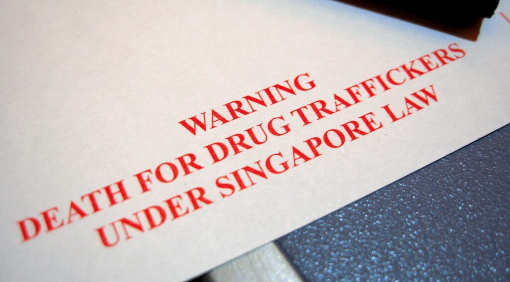 Warnings emblazoned across arrival cards for visitors to Singapore. Bryan Allison