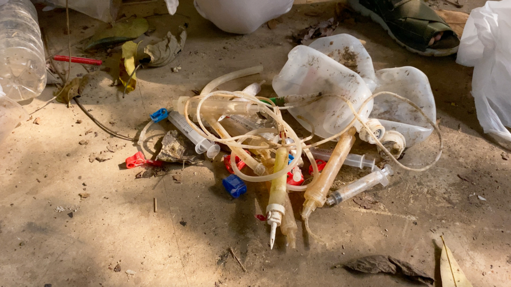 Medical waste found in the Cisadane River in Tangerang, Indonesia.