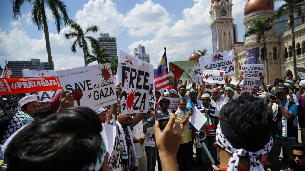 A pro-Palestine demonstration in Kuala Lumpur on 2 August 2014.